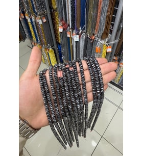Hematit Taşı Dalgalı Rondela Kesim Parlak Füme 6x2mm Doğal Taş Dizi