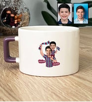 Kişiye Özel Karikatürlü Bordo Mavi Taraftar Baba Oğul Lüks Fincan Babalar Günü Hediyesi