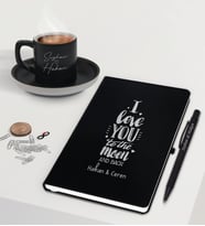 BK Gift Sevgililere Özel İsimli Siyah Defter Kalem ve Türk Kahvesi Fincanı Hediye Seti-2,  Sevgiliye Hediye, Sevgililer Günü, Yeni İş Hediyesi