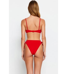 Kadın Bikini Takımı Balconette Kaplı Tünelli Balenli Brazilian Düşük Bel Örme Raşel Kolsuz Bağlamalı