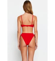 Kadın Bikini Takımı Balconette Kaplı Tünelli Balenli Brazilian Düşük Bel Örme Raşel Kolsuz Bağlamalı
