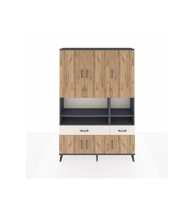 Arges Dolap 8 Raflı 2 Çekmeceli 6 Kapaklı 132x30x195 Antrasit-Çam/Aytaşı
