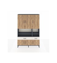 Arges Dolap 8 Raflı 2 Çekmeceli 6 Kapaklı 132x30x195 Antrasit-Çam/Aytaşı