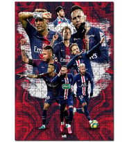 Cakapuzzle PSG Neymar Kompozisyonu Kırmızı Dalgalı  Puzzle Yapboz MDF (Ahşap) (120 Parça)