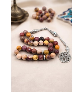 Doğal Mokait Jasper Taşlı 33'lük Tesbih Metal Püsküllü 10mm Küre Kesim 902813