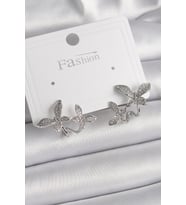 Pirinç Gümüş Renk Zirkon Taşlı Kelebek Model Kadın Küpe 5886