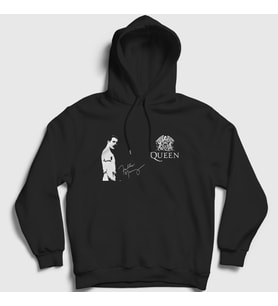 Presmono Unisex Siyah İmza Queen Freddie Mercury Kapüşonlu Sweatshirt 34363tt