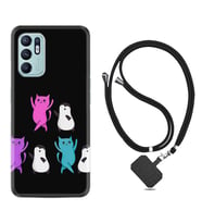 Oppo Reno 6 Kılıf Resimli Boyun Askılı İpli Desenli Silikon Series Cat Dance 1824