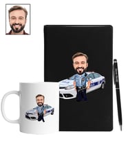 Kişiye Özel Polis Tasarımlı Karikatür Siyah Defter Kalem Kupa Seti 118