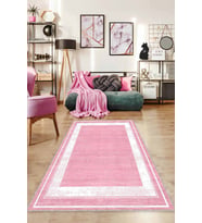 Pembe Çerçeveli Kaymaz Taban Makinede Yıkanabilir Halı AR532 - 100 x 160 cm