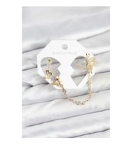 Mey İthalat® Kelebekli Model Pirinç Gold Renk Zincir Bağlantılı Ear Cuff Küpe Seti