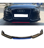 Audi A4 B8 Mavi Renkli Şeritli Dilli Ön Lip 4 Prç Parlak Siyah ABS