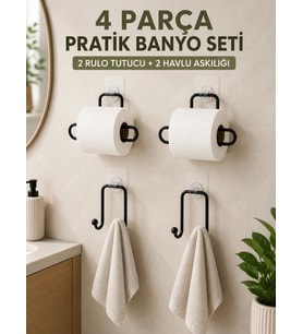 Pratik Banyo Düzenleme Seti 2 Adet Rulo Kağıt Tutucu 2 Adet Havlu Askılığı