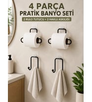 Pratik Banyo Düzenleme Seti 2 Adet Rulo Kağıt Tutucu 2 Adet Havlu Askılığı