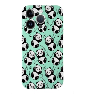 Apple iPhone 14 Pro Max Uyumlu Lansman Kılıf Panda Tasarımlı İçi Kadife Kapak-Su Yeşili (Şeffaf)
