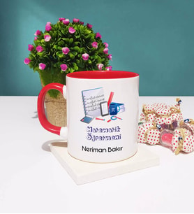 Matematik Öğretmeni Tasarımlı Kişiye Özel Matematik Öğretmeni Kupa Bardak Kırmızı
