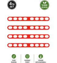 4'lü Silikon Tencere Kapağı Tutucu Silikon Kapak Sabitleyici Lastik-Kırmızı