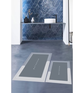 EVDEYA Dijital Baskılı Yıkanabilir Bathroom Yazılı Banyo Paspası Klozet Takımı, KLOZET-1-GRİ, (Gri)