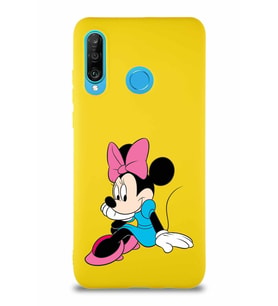 Huawei P30 Lite Soft Premier Kapak Minnie Mouse-E Tasarımlı Silikon Kılıf - Sarı (Şeffaf)