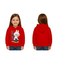 Unisex Baskılı Çocuk Swaetshirt Labubu Baskılı Kapüşonlu 3 İplik Şardonlu (Kırmızı)