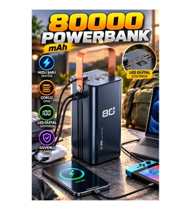 80000 mAh Powerbank – Hızlı Şarj Destekli Çoklu Çıkışlı LED Dijital Göstergeli Taşınabilir Şarj Ciha