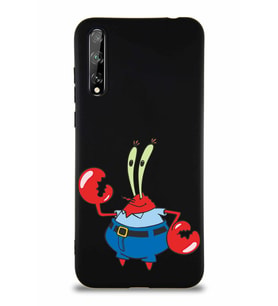 Huawei Y8P Soft Premier Kapak Bay Yengeç Tasarımlı Silikon Kılıf - Siyah (Şeffaf)