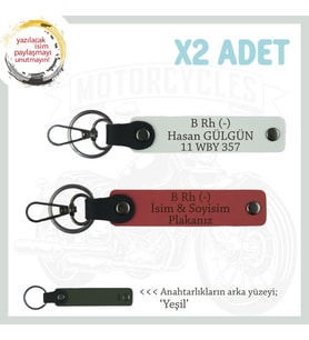 Hız Severlere Özel, İsim Plaka ve B Rh (-) Kan Grubu Yazılı x2 Anahtarlık Set, Nar Çiçeği-Beyaz-Ysl (Çok Renkli)
