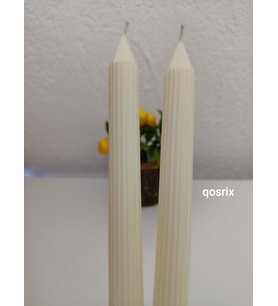 qosrix 2'li Açık Krem Şamdan Soya Mumu 1. Kalite Soya Doğal Pudra Kokulu Uzun Çubuk Konik Mum Dekoratif