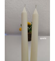 qosrix 2'li Açık Krem Şamdan Soya Mumu 1. Kalite Soya Doğal Pudra Kokulu Uzun Çubuk Konik Mum Dekoratif