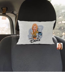 BK Gift Kişiye Özel İsimli Kadın Muhasebeci Karikatürlü Dikdörtgen Araç Koltuk Yastığı-1