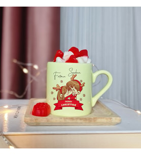 Merry Christmas Tasarımlı Kişiye Özel Sarı Türk Kahvesi Fincanı
