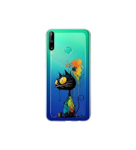 Huawei P40 Lite E ile Uyumlu Splash Kedi Tasarımlı Şeffaf Silikon Kılıf