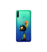 Huawei P40 Lite E ile Uyumlu Splash Kedi Tasarımlı Şeffaf Silikon Kılıf