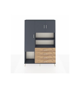Arges Dolap 7 Raflı 4 Çekmeceli 3 Kapaklı 132x30x195 Antrasit-Antrasit/Çam