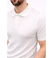 Erkek Yazlık Triko Tişört Kısa Kol Polo Yaka Düğmeli T-Shirt - Beyaz