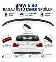 BMW E90 3 SERİSİ 2005-2012 MODEL UYUMLU BAGAJ ÜSTÜ ESNEK SPOİLER SİYAH MAT BOYALI ÇİFT TARAFLI BANTLI