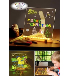 LED Işıklı Kendiliğinden Renkli Fosforlu Kalemli Kare Yazı Panosu 20x20 cm