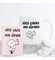 Sütü Çilekli Seni Sürekli Tasarımlı Konuşan Ajanda ve Kupa Bardak