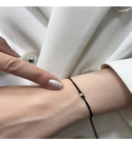 14 Ayar Altın Mini Dorikalı İpli Bileklik (4 mm) (Siyah)
