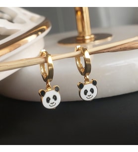 Vaoov 925 Ayar Gümüş Mineli Panda Küpe (Gold)