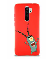 Xiaomi Redmi Note 8 Pro Soft Premier Kapak Plankton Tasarımlı Silikon Kılıf - Kırmızı (Şeffaf)