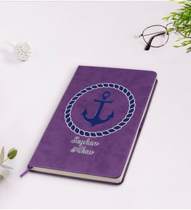 BK Gift Kişiye Özel Çapa Tasarımlı Mor Termo Deri Defter Model 1