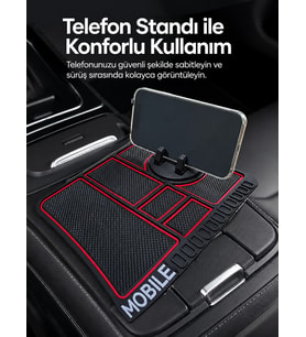 Araç İçi Telefon Standlı Kaydırmaz Silikon Organizer Mat Konsol Düzenleyici