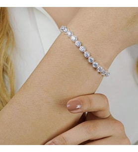 Pırlanta Montürlü Yuvarlak 925 Ayar Gümüş Su Yolu Bileklik 6MM