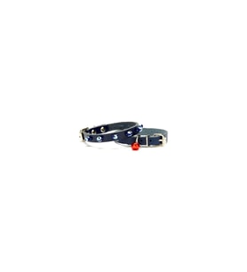 Cattie Gerçek Deriden El Yapımı Boncuklu Kedi Boyun Tasması 1x21-25cm - Royal Blue