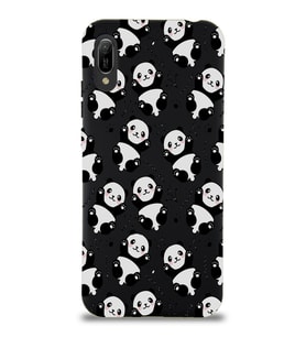 Huawei Y6 2019 Uyumlu Lansman Kılıf Panda Tasarımlı İçi Kadife Kapak-Siyah (Şeffaf)
