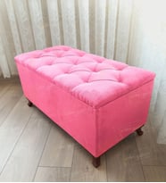 Lüks Sandıklı Kapitoneli Ayakucu Puf Bench 90 cm Ceviz Ayak (Pembe)