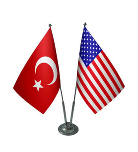 Masa Üstü Amerika Bayrağı Türk Bayrağı İkili Krom Direk Masa Bayrak Seti