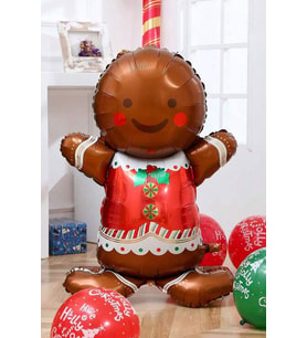 Ayaklı Büyük Kurabiye Adam Balon Yılbaşı Balonu 120cm