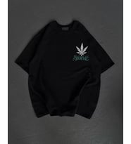 Unisex Bisiklet Yaka Baskılı Oversize T-Shirt - Siyah